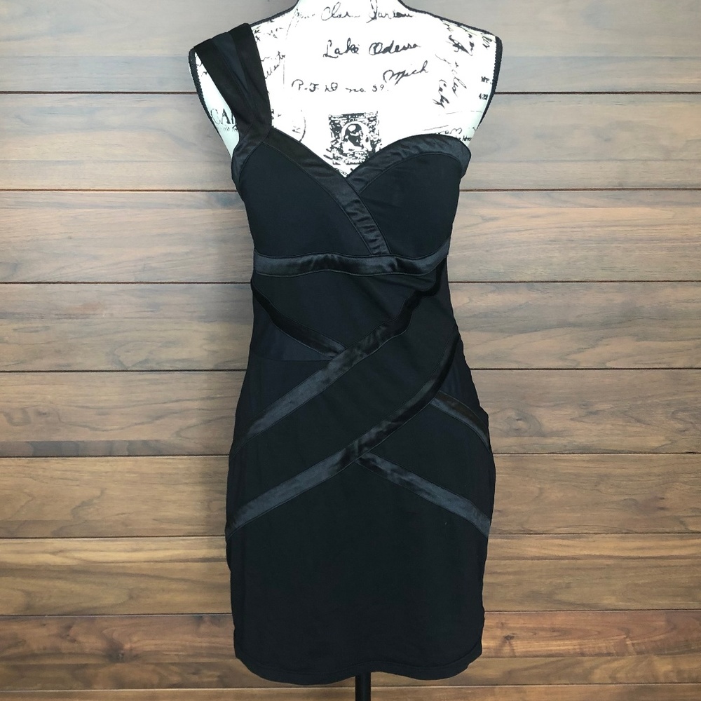 One Shoulder Sweetheart Backless Black Mini Dress